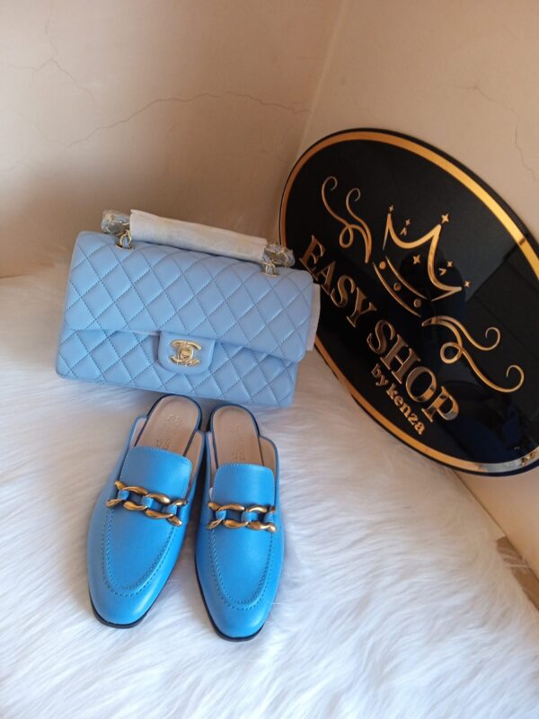Mule & Sac Cuir Bleu