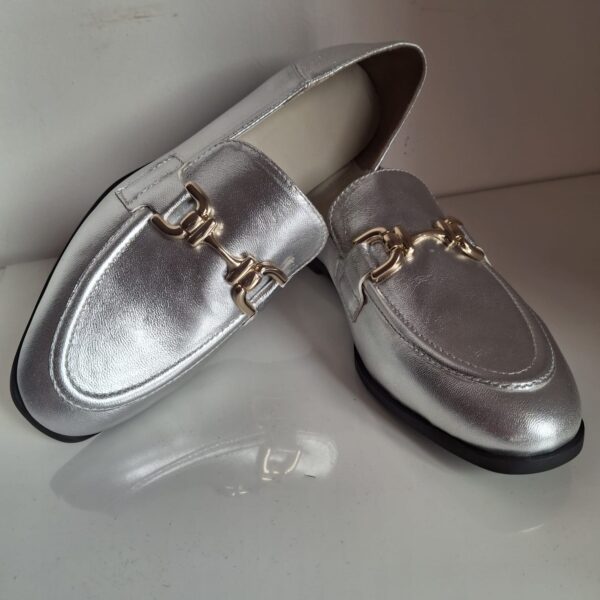Mocassin Cuir Argenté